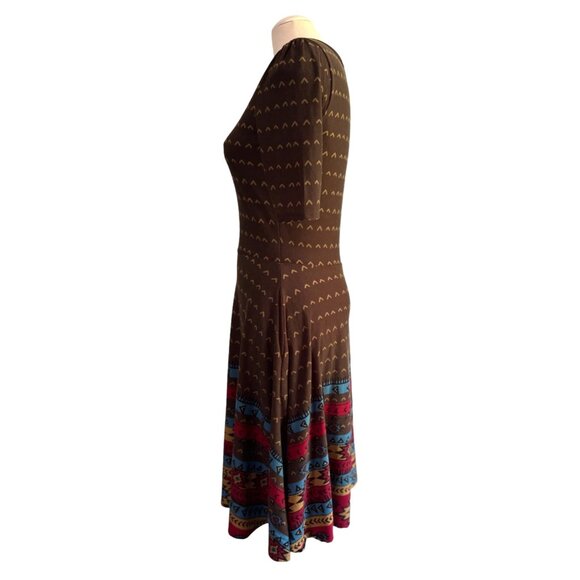 LuLaRoe Nicole Brown Aztec Print Fit and Flare Dress Sz Medium Womens Brown Boho - Picture 5 of 8